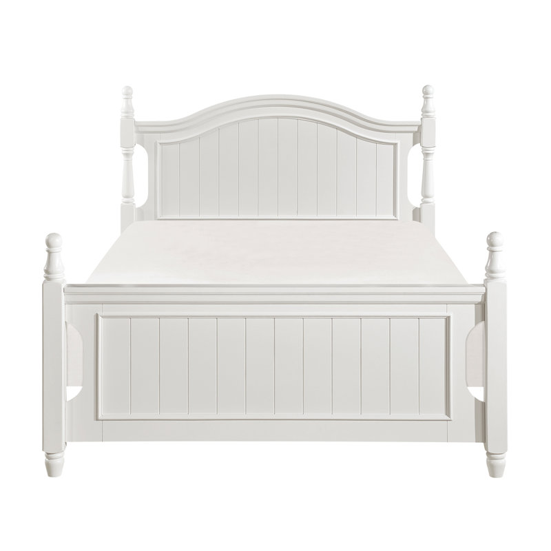 Lit double en bois blanc pour chambre à coucher traditionnelle avec repose-pieds et lattes, Lit double