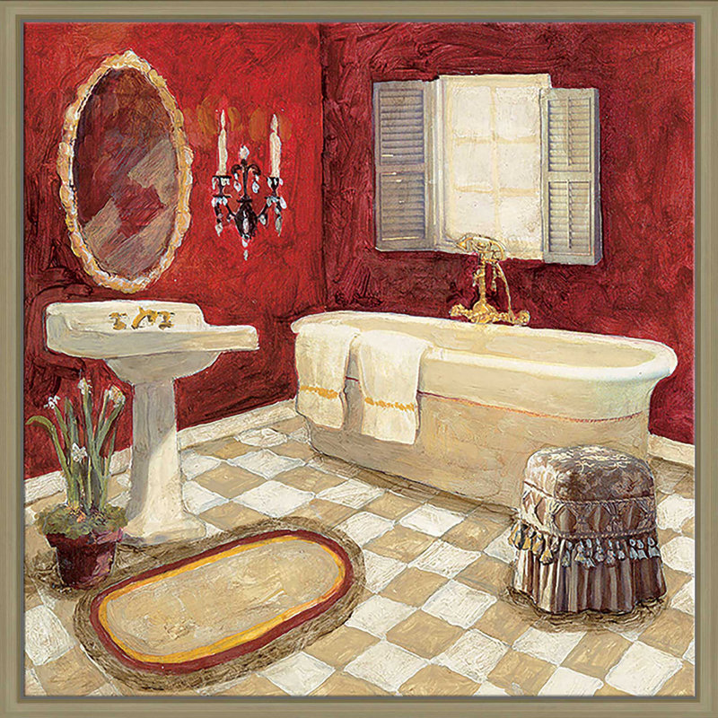 «Salon Rouge II» par Charlene Olson, H 31,5 po x l 31,5 po x P 2 po, Cadre flottant champagne