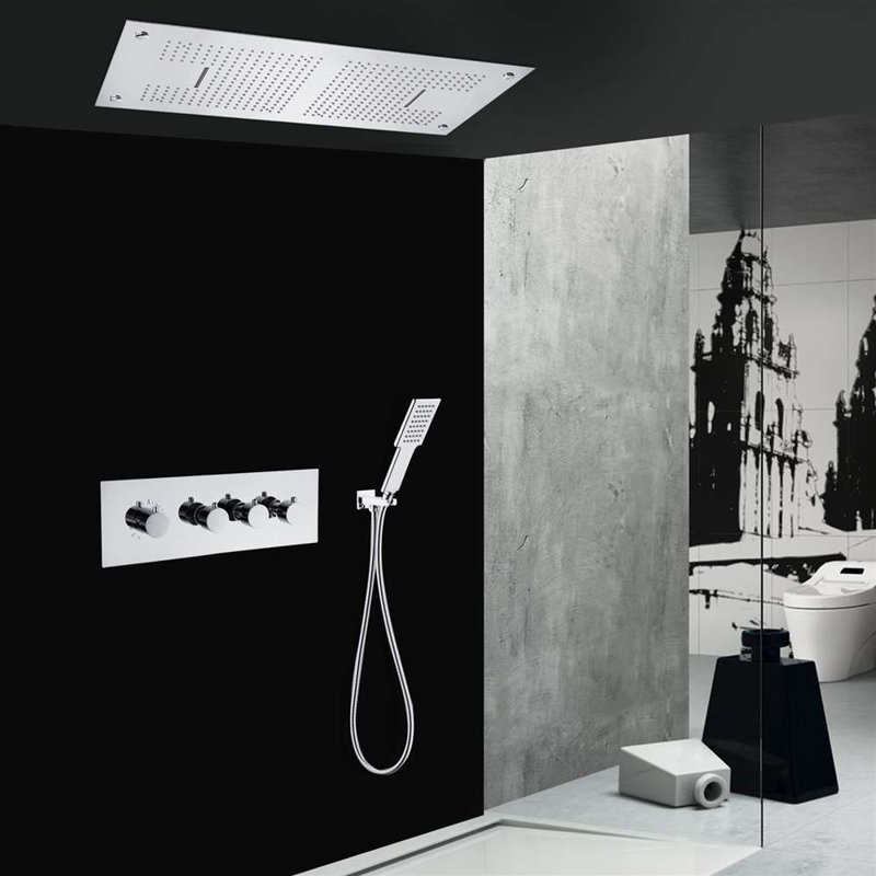 Système de douche thermostatique à DEL 20 po x 14 po avec fonctions de chute d'eau encastrées MATERMA encastré