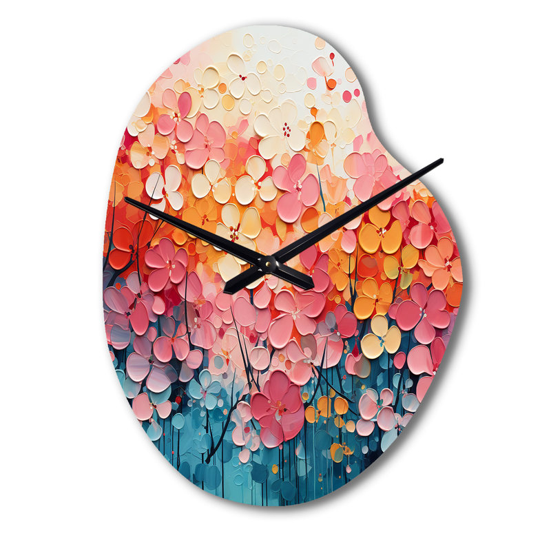Coral Oasis I - Horloge murale asymétrique en métal, impression de forme unique moderne, Grand