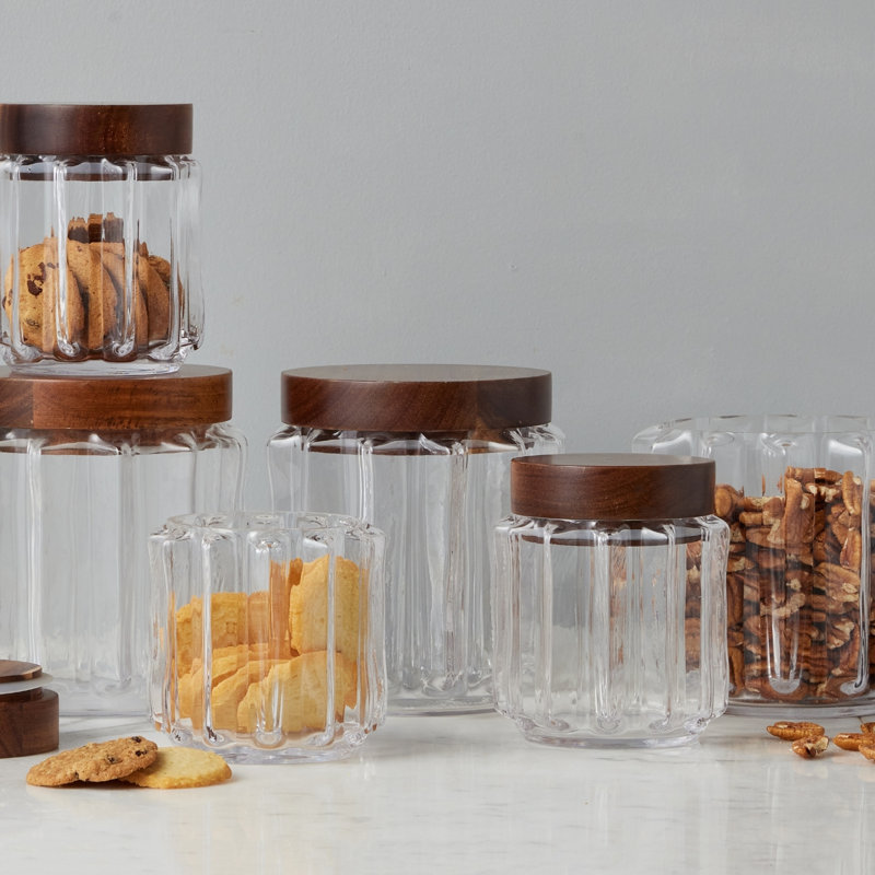 Fluted Glass Canister, Wood Lid, Small
