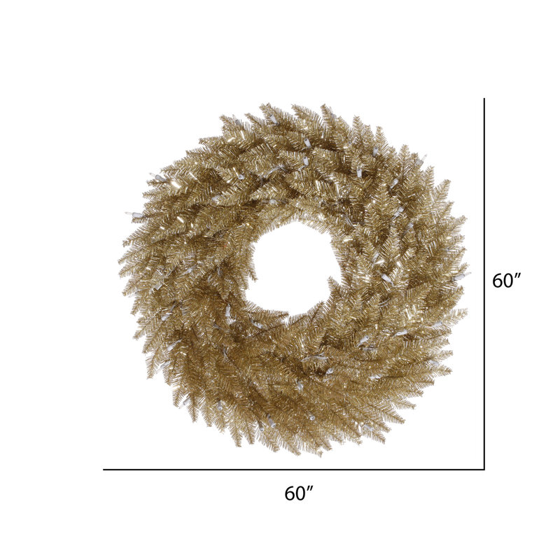 Couronne de Noël artificielle en PVC, H 60 po x l 60 po x P 3 po, Champagne