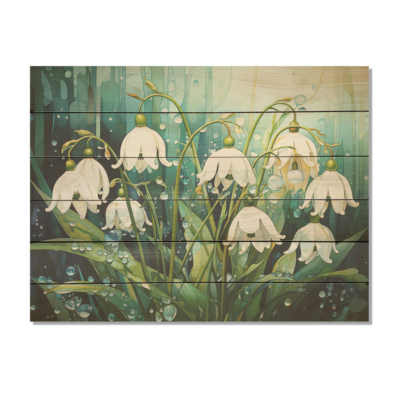 Méticuleusement fleurs de neige dans la forêt - Snowdrops, art sur bois de pin naturel, H 30 po x l 40 po
