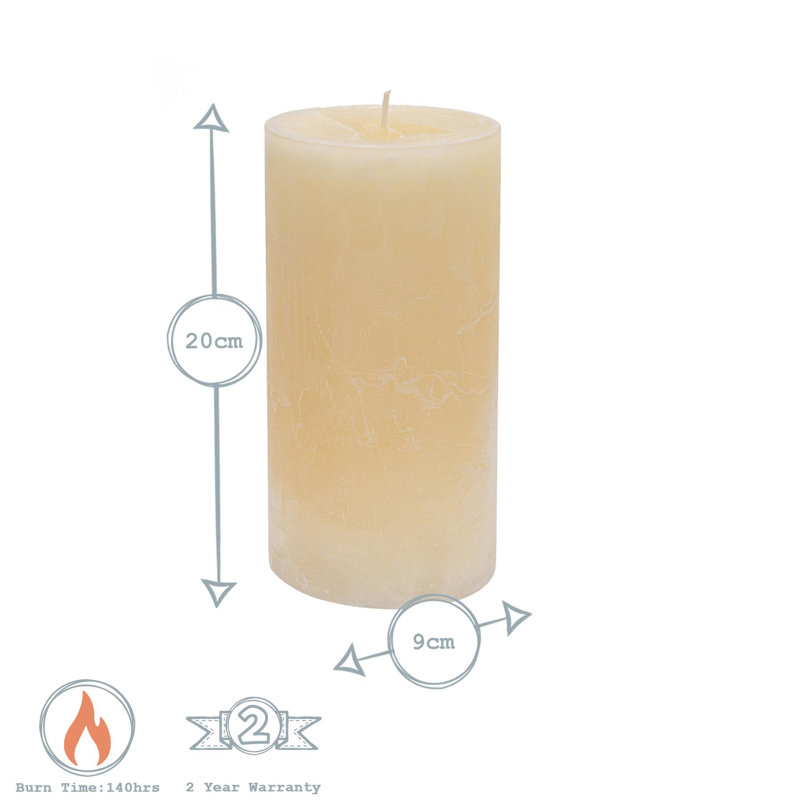Nicola Spring - Round Vanilla Pillar Candles - Cream, 20cm H x 9cm W x 9cm