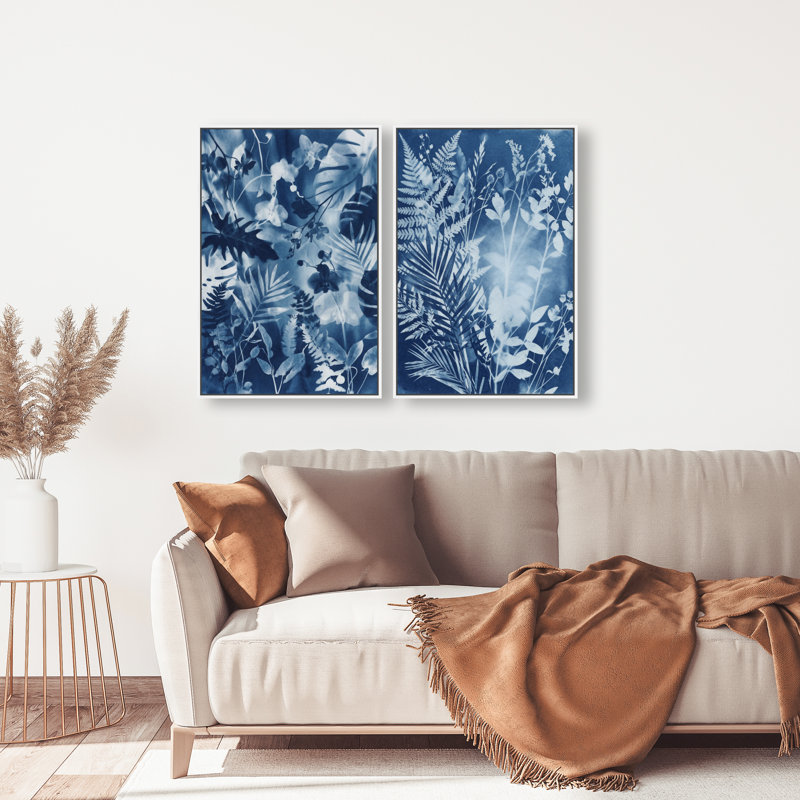 Blue Folliage Set Set by Oliver Gal, 21"H x 31"W, White Floater Frame