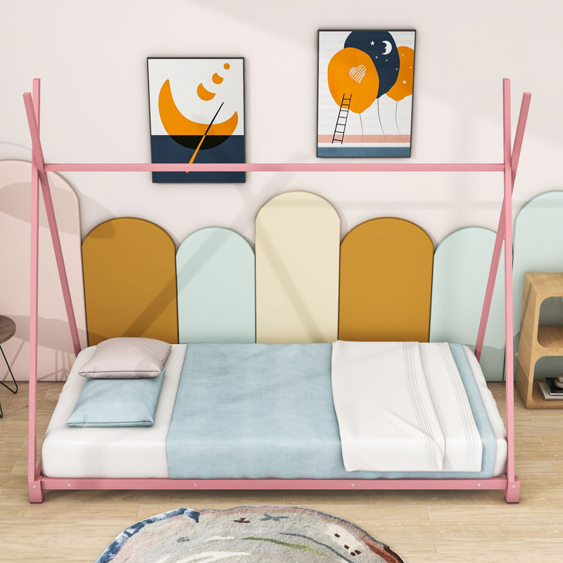 Aaliyaha Twin Size Metal Platform Bed with Triangle Structure and Slats