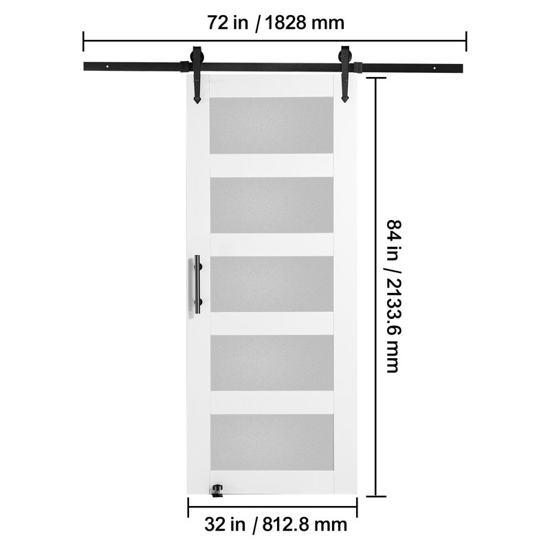 VEVOR 3-Lite Frosted Glass and Wood Paneled Barn Door with Installation Hardware Kit, 813mm x 2134mm