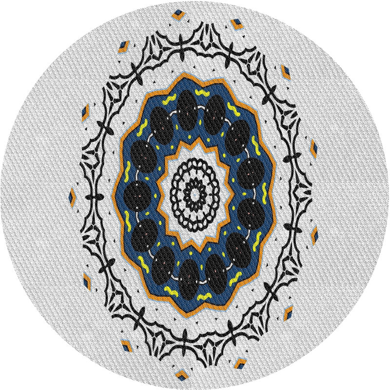 Tapis blanc/noir tissé à la machine, Rond 8 pi