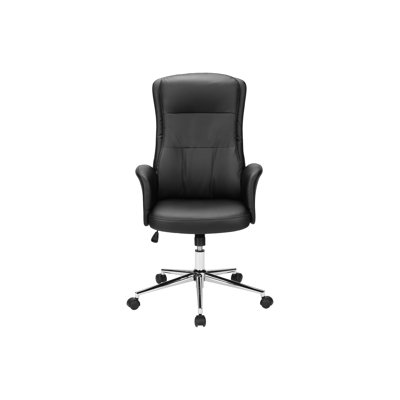 Office Chair, Swivel, Adjustable Height, Armrests, Ergonomic, Work, Black Leather Look, Chrome Metal, Contemporary, Modern