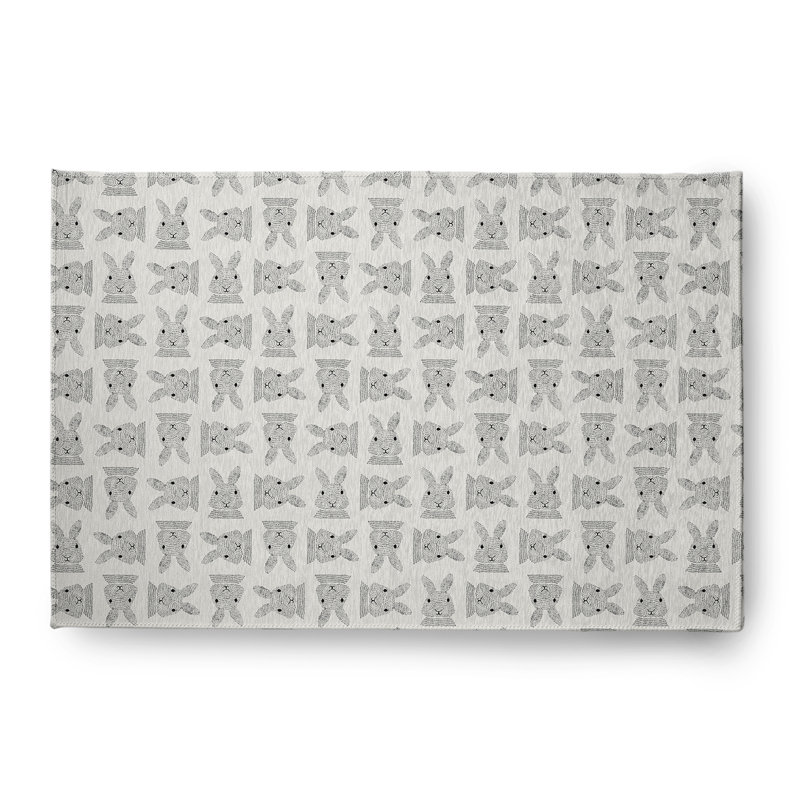 Tapis gris / blanc en chenille tissé à la machine Elioth, Rectangle 4 pi x 6 pi