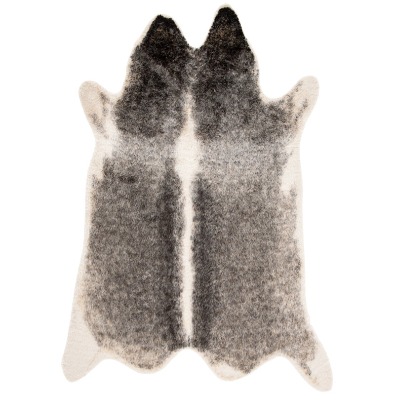 Tapis gris / ivoire en polyester tissé à la machine Arbelle, Rectangle 6 pi x 8 pi
