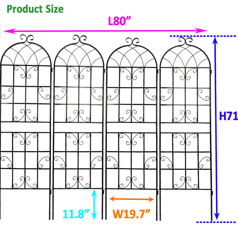 71 treillis de jardin en métal 71 po x 19,7 po, support pour plantes d'extérieur rouille, noir, assemblage simple, treillis galvanisé en tube 4 antirouille, facile à installer, matériau robuste