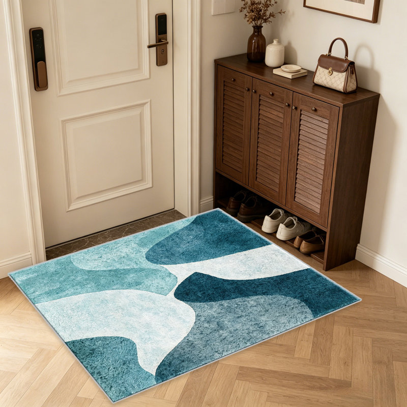 Teal Blue Abstract Wave carpet-easy to clean, machine-washable, soft and comfortable; suitable for door mats, kitchens, living rooms, bedrooms, corridors, and laundry areas. Easy to clean, durable carpet for home decoration.