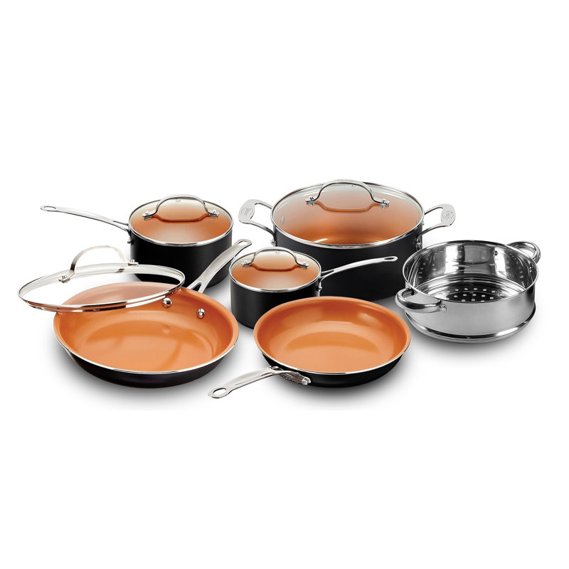 10-Piece Gray Nonstick Aluminum Cookware Set with Stainless Steel Handles