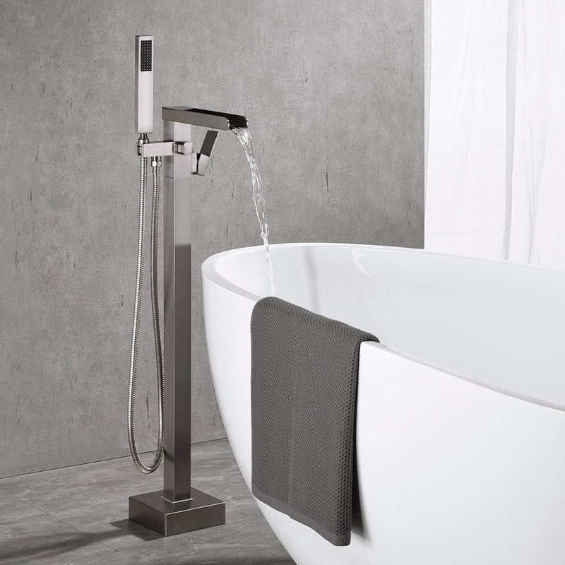 1 Handle Floor Freestanding Tub Filler with Diverter, Brushed Nickel