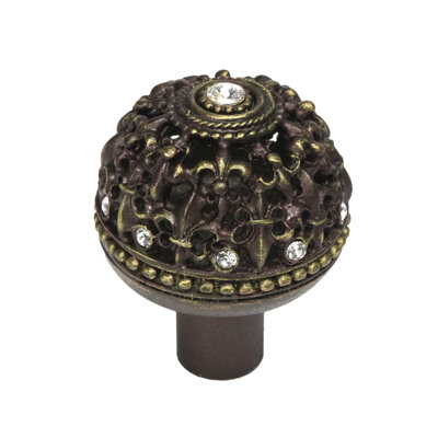 Carpe Diem Quincaillerie 7612-8C Versailles Grand mercure doré bouton rond Fleur De Lys panier ouvert avec cristaux Swarovski en mercure doré