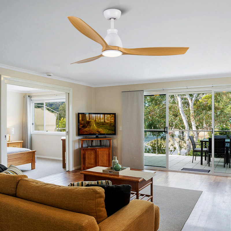 Jaustin 52'' Ceiling Fan with LED Lights, Walnut, White