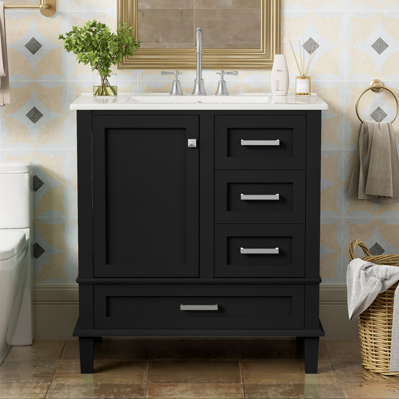 30'' Single Bathroom Vanity with Ceramic Top, Black