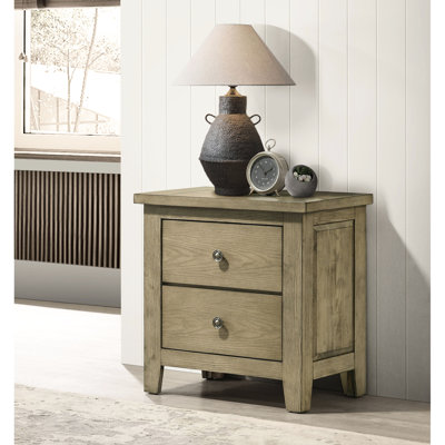 2 Table de chevet au fini chêne de vigne chaleureux, entièrement assemblée pour la chambre à coucher, fabriquée en bois d'hévéa et en placage de bois d'ingénierie, avec glissières à roulement en métal robuste pour utilisation dans la chambre à coucher en nickel antique
