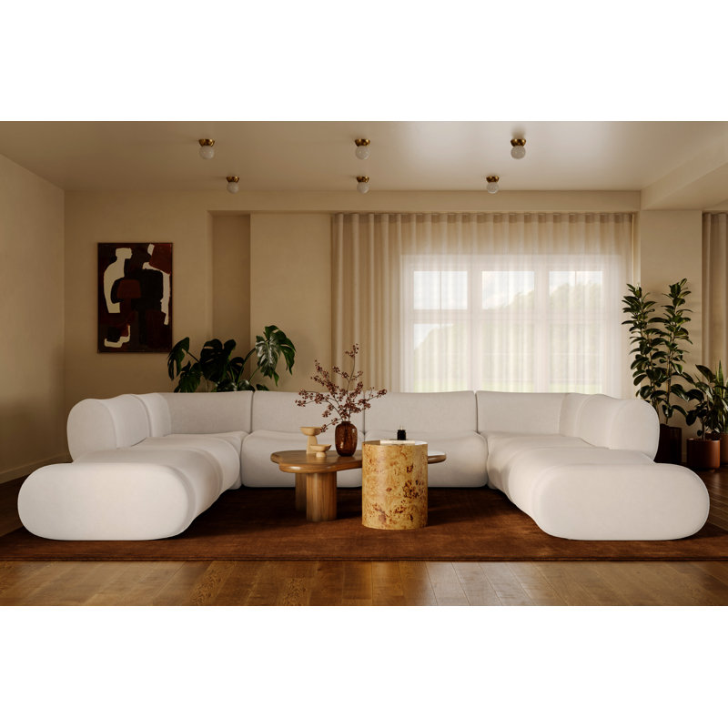 Canapé modulaire en tissu recyclé Chue, Mélange de polyester crème