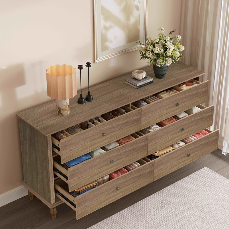 Commode double 6 tiroirs en bois, Marron clair