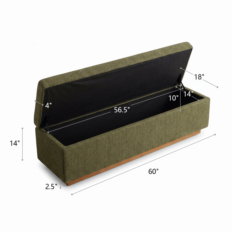 Banc de rangement rembourré 60 po Modern, Vert