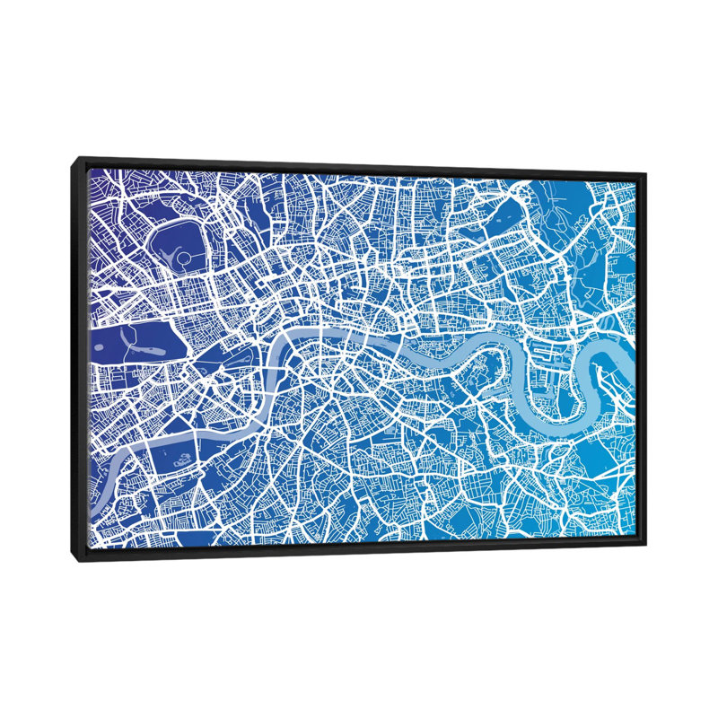 « london street map (blue ii) » par michael tompsett, impression sur toile, H 40 po x l 60 po x P 1,5 po, Pas de tapis