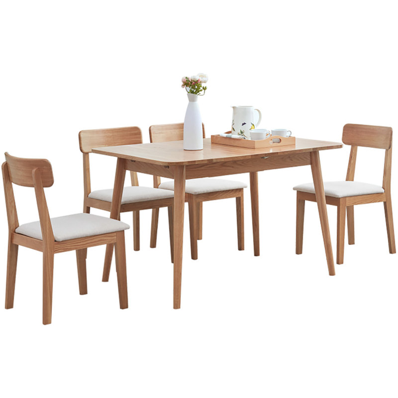 Janeidy Extendable Oak Rectangular Solid Wood Top with Solid Wood Base Dining Table
