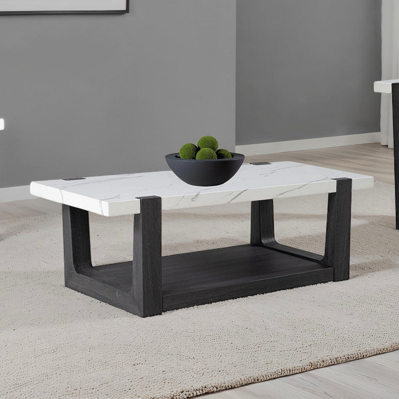 Ensemble de table moderne 3 pièces de style contemporain 1 table basse 1 table de bout 1 table de canapé 1 table en faux marbre avec finition deux tons noir