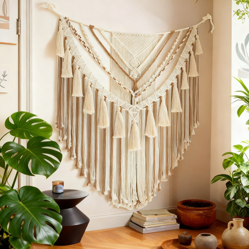 Handmade Brown Macrame Wall Hanging Boho Textured Art Panel