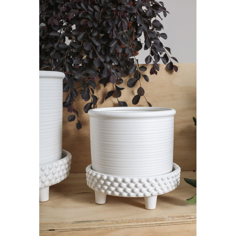 Hendrikka Handmade Ceramic Pot Planter, White, 7.75" H x 8" W x 8" D