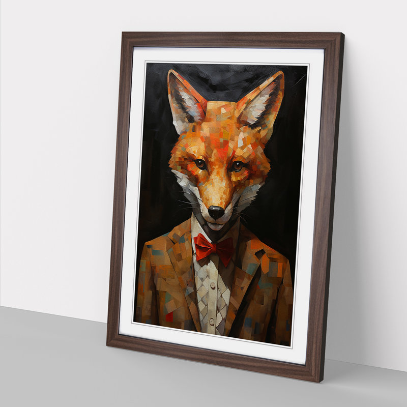 Fox Dadaism No.3 - Single Picture Frame Print on Wood, Walnut, 46cm H x 34cm W x 2cm D