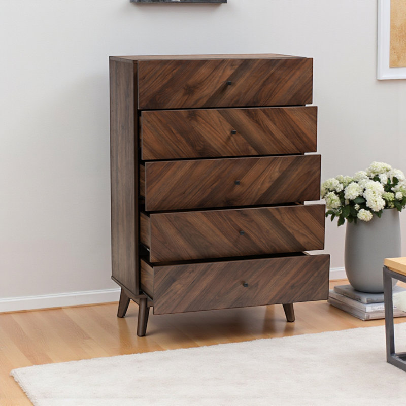 Commode 5 tiroirs en bois manufacturé brun Meisha