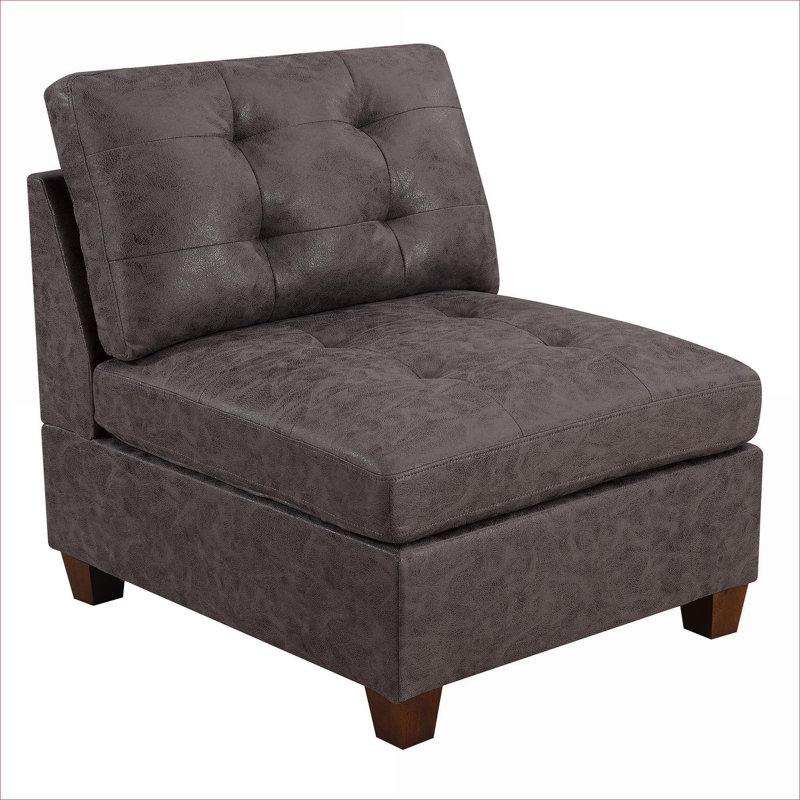 Mobilier de salon contemporain - Chaise sans accoudoirs brun foncé avec housse respirante et pieds en bois d'aspect cuir