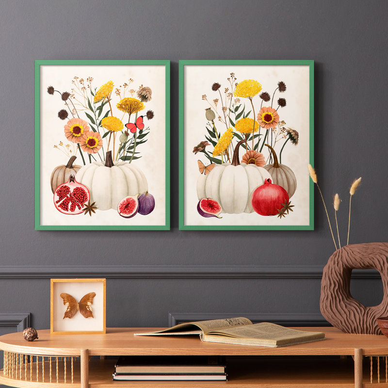 «Fall Botanicals I», reproduction encadrée de qualité supérieure - prête à être accrochée - aucun clou requis - aucun clou requis