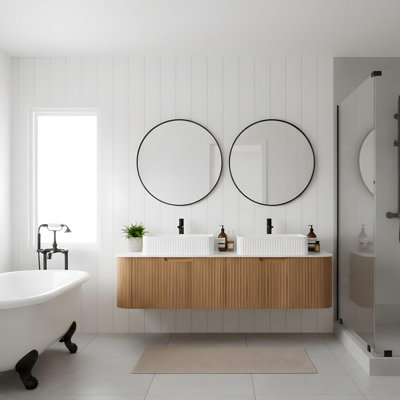 Salle de bain murale 60 "avec 2 lavabos rectangulaires en céramique et 2 tiroirs