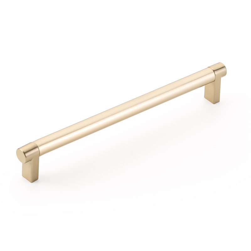 Emtek Select Cabinet Pull w/ Rectangular Stem & Smooth Bar, Satin Brass, 4" Center to Center