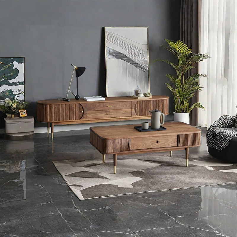 Wooden TV stand and coffee table set