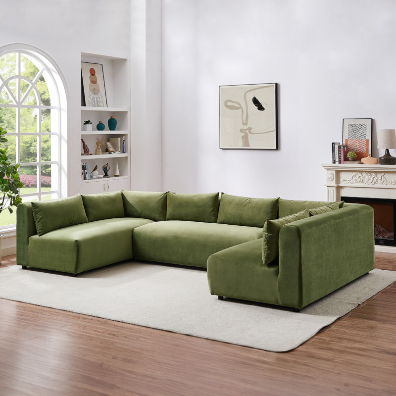 Brackely Modular Velvet 3-Piece Sectional, Olive Green Velvet