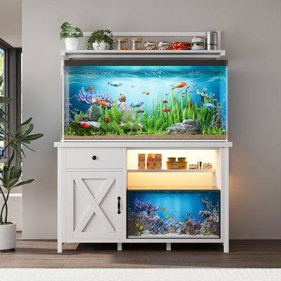 Helge 55-75 Gallon Fish Tank Stand with Shelves, Aquarium stand with LED light