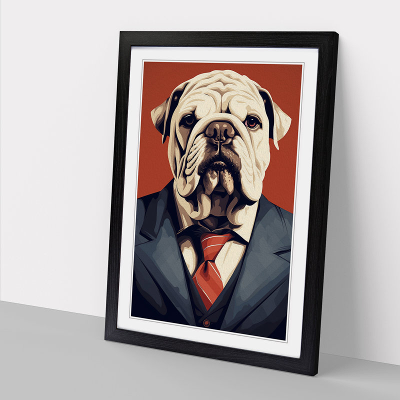 British Bulldog Minimalism No.2 - Single Picture Frame Print on Wood, Black Framed, 34cm H x 25cm W x 2cm D