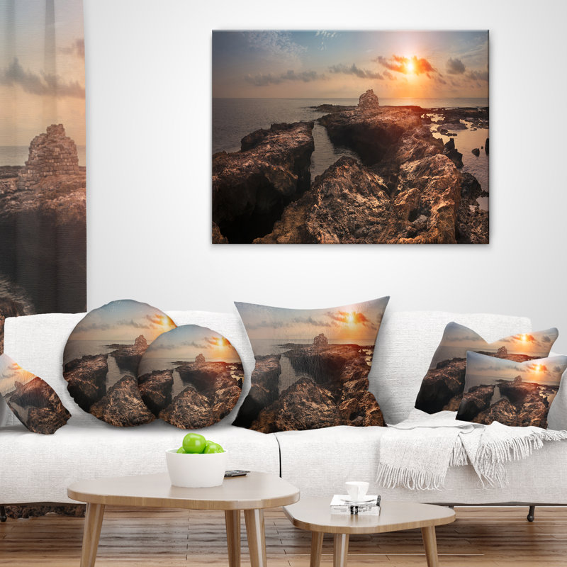 Coussin de plage de la côte africaine de la plage rocky, 18 po x 18 po, Coussin décoratif