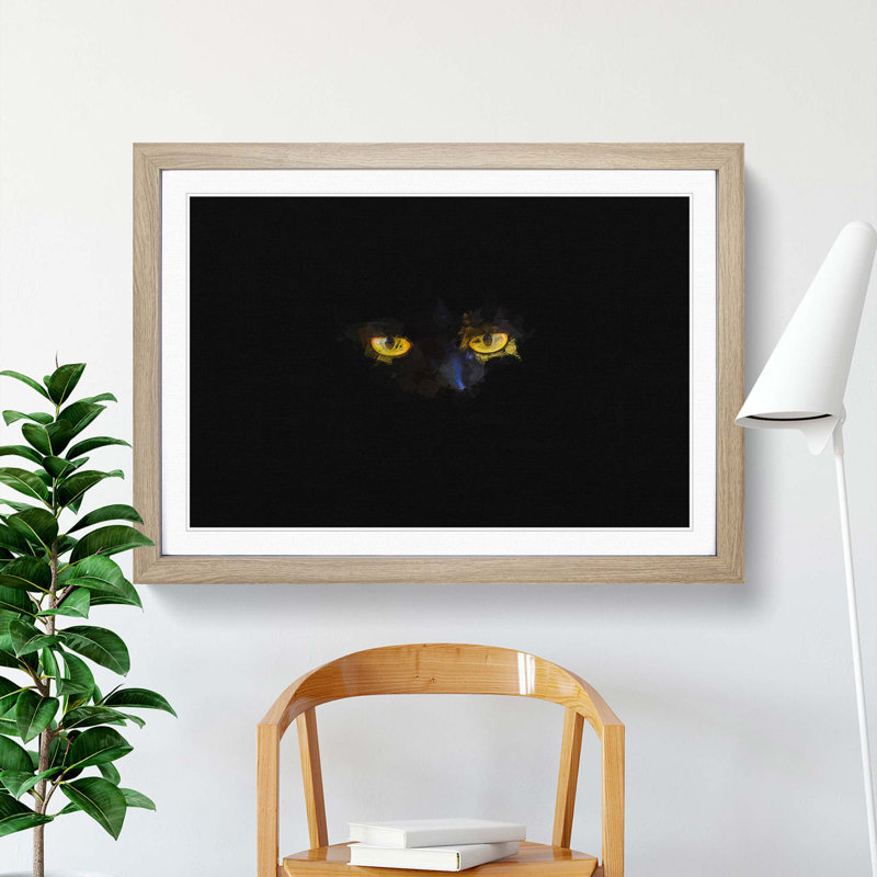 Eyes of a Cat in Abstract - Picture Frame Graphic Art Print, 62cm H x 87cm W x 2cm D, Oak Framed