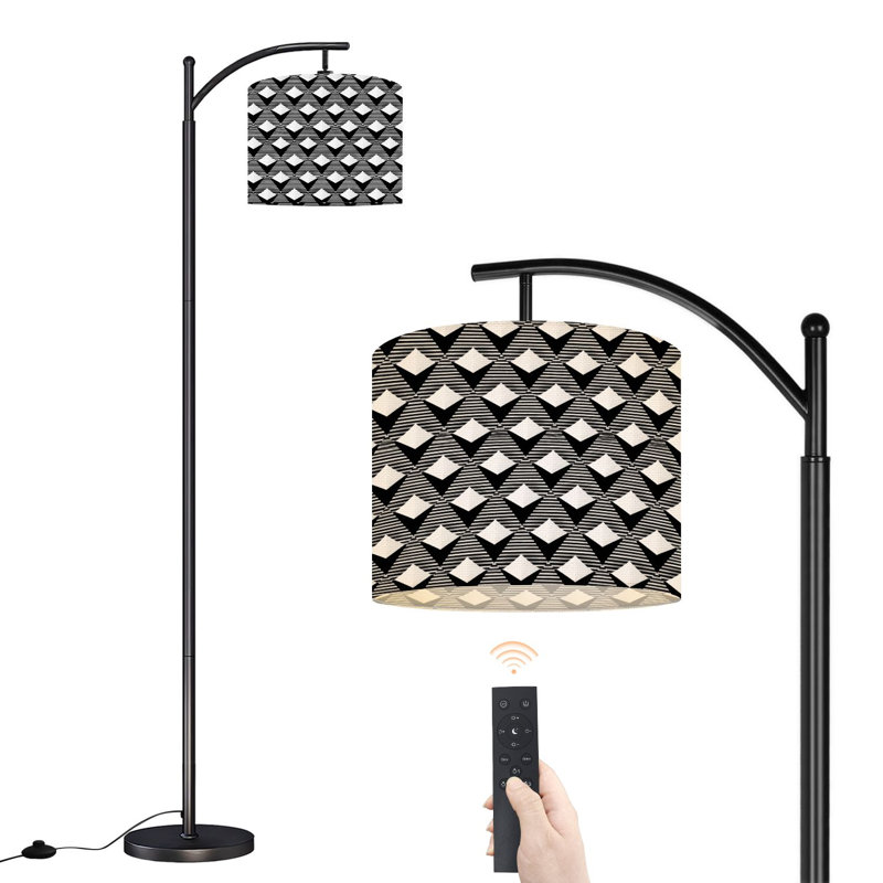 Arc Floor Lamp Black White Geometric Triangle Stripes Floor Lamps with Remote LED Lights Adjustable Lamp Shades Tall Standing Lamps for Reading Office Living Room