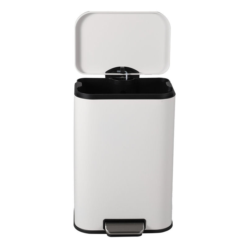 8 Gal (30L) Rectangular Stainless Steel Step Trash Can with Soft-Close Lid, Fingerprint-Proof, Removable Inner Bucket & Anti-Slip Base – White