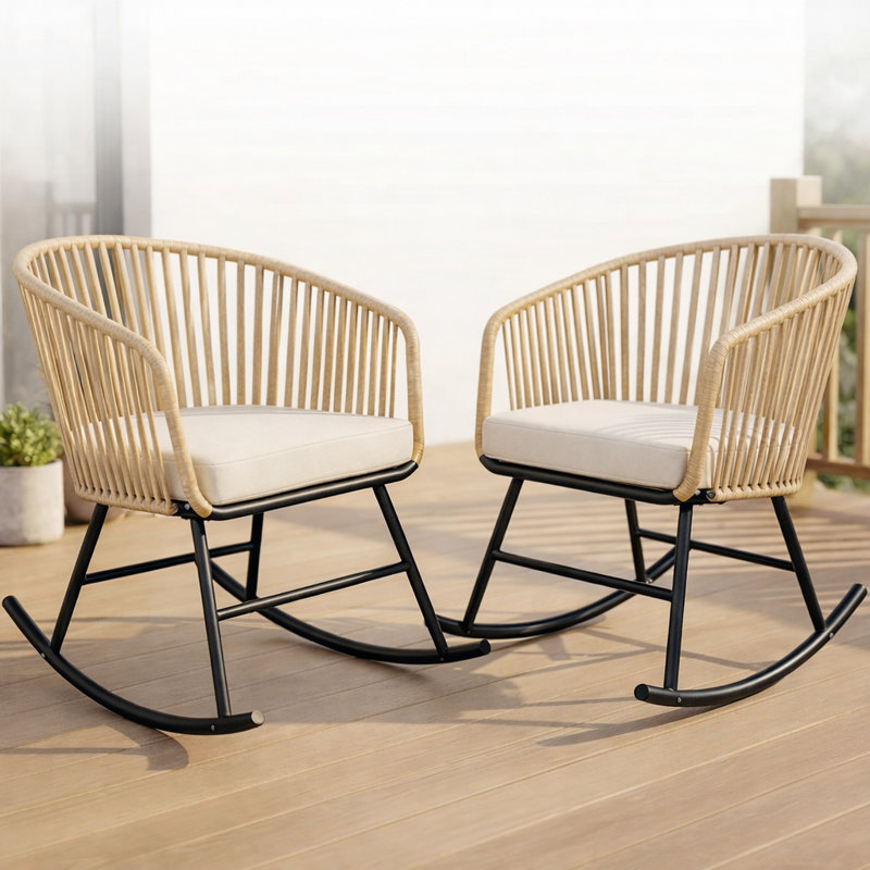 Ecolounge Modern Metal Rocking Chair Set with UV-Resistant Cushions (Set of 2)- Outdoor Patio Furniture