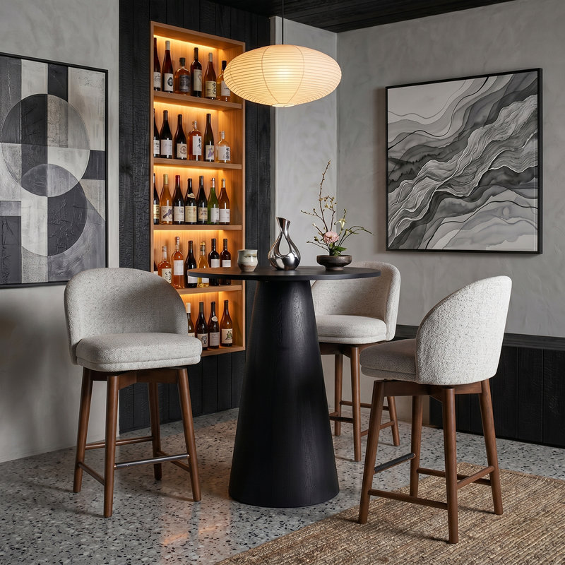 Modern 30" Round Counter Height Dining Set with 3 Upholstered Swivel Counter Stools, Beige