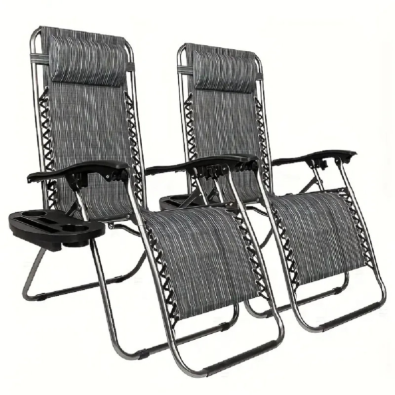 Infinity Zero Gravity Chair Pack 2, Outdoor Lounge Patio Chairs With Pillow And Utility Tray Adjustable Folding Recliner For Deck, Patio, Beach, Yard, Gray