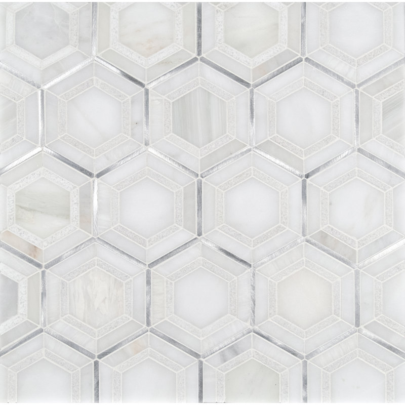 Carrelage mural mosaïque en métal 10 po x 12 po Artemis Hexagon, Plata vénitien