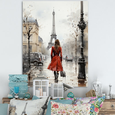 «Lady in Red Vintage Paris Watercolor», reproduction sur toile